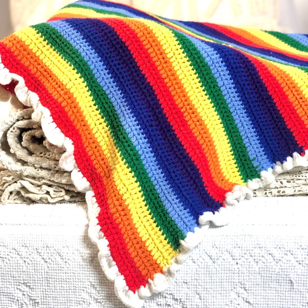 Handmade with ❤️ Crochet Rainbow  Blanket OS